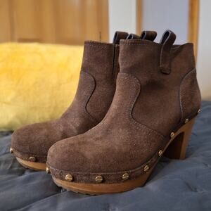 Tory Burch Brown Suede Clog Ankle Boots